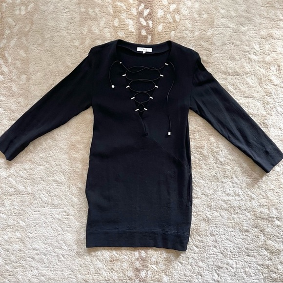 IRO Anicie Black Wool Blend Long Sleeve Mini Dress Size 34 - Picture 3 of 11